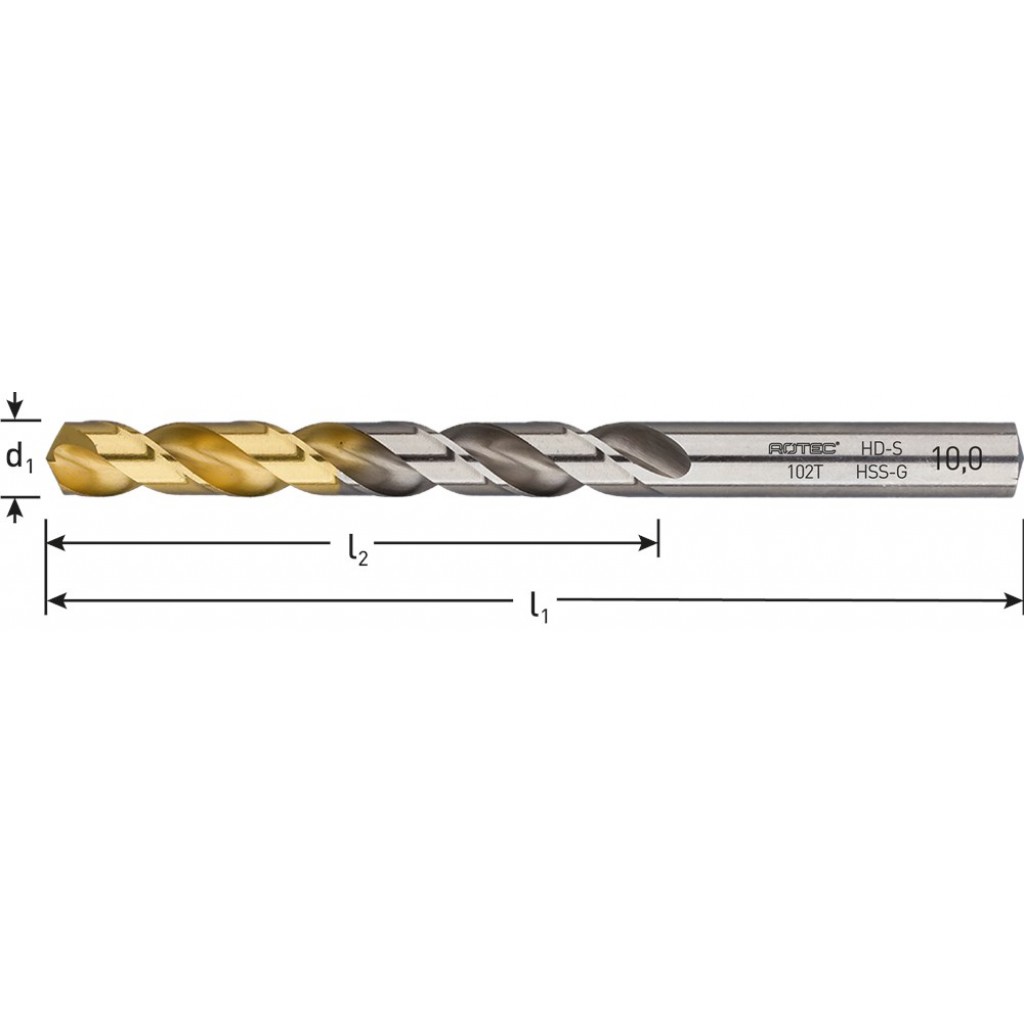 METAALBOOR G HSS ROTEC D338, TYPE HD-S, TIN-TOP, ø6.5