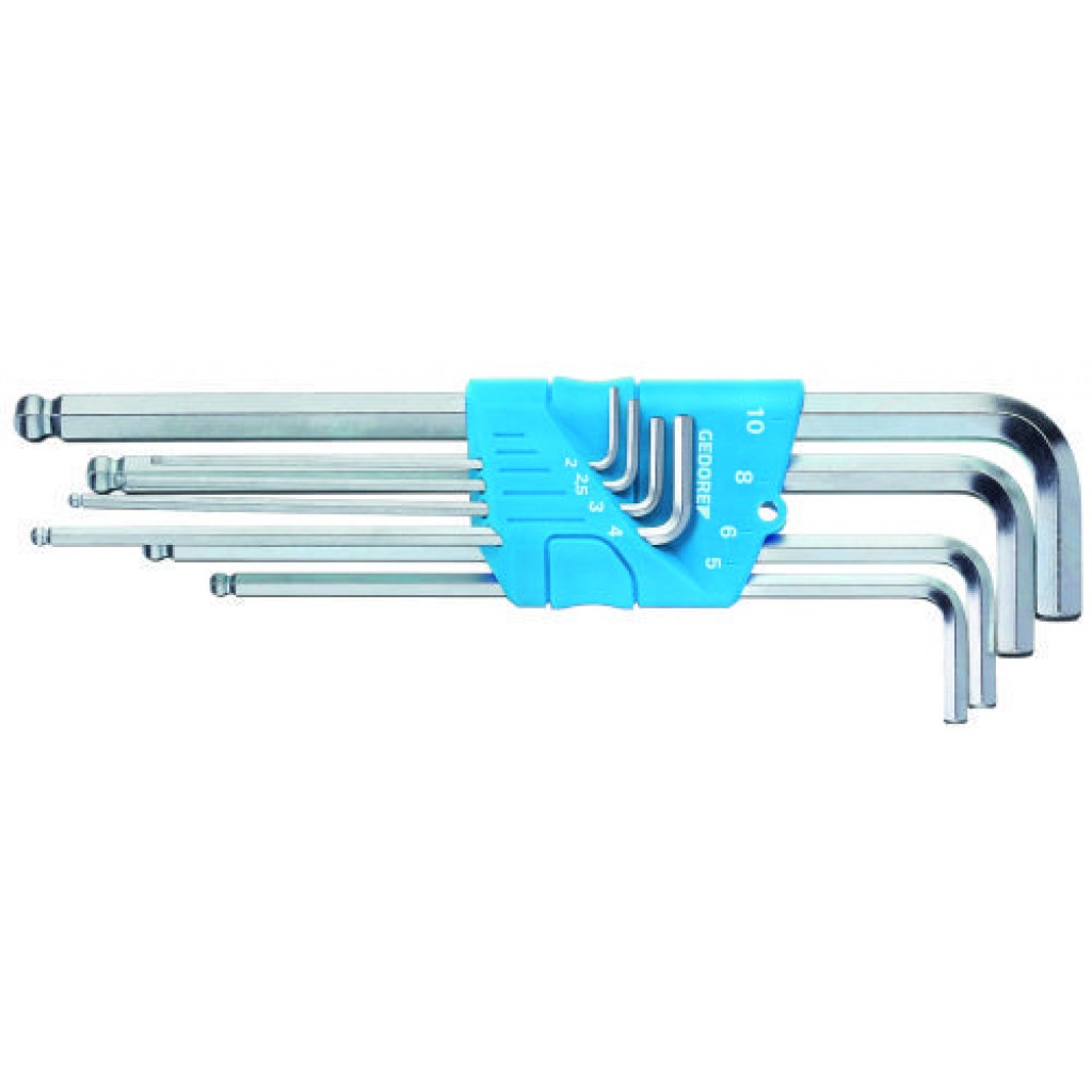 STIFTSLEUTELSET EXTRA LANG, MET KOGELKOP 8-DELIG, 2-10 MM 3107 GEDORE