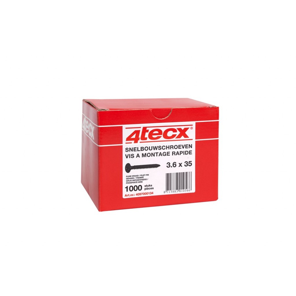 SNELBOUWSCHROEF ZWART FIJNE DRAAD 3.6 X35 4 TECX