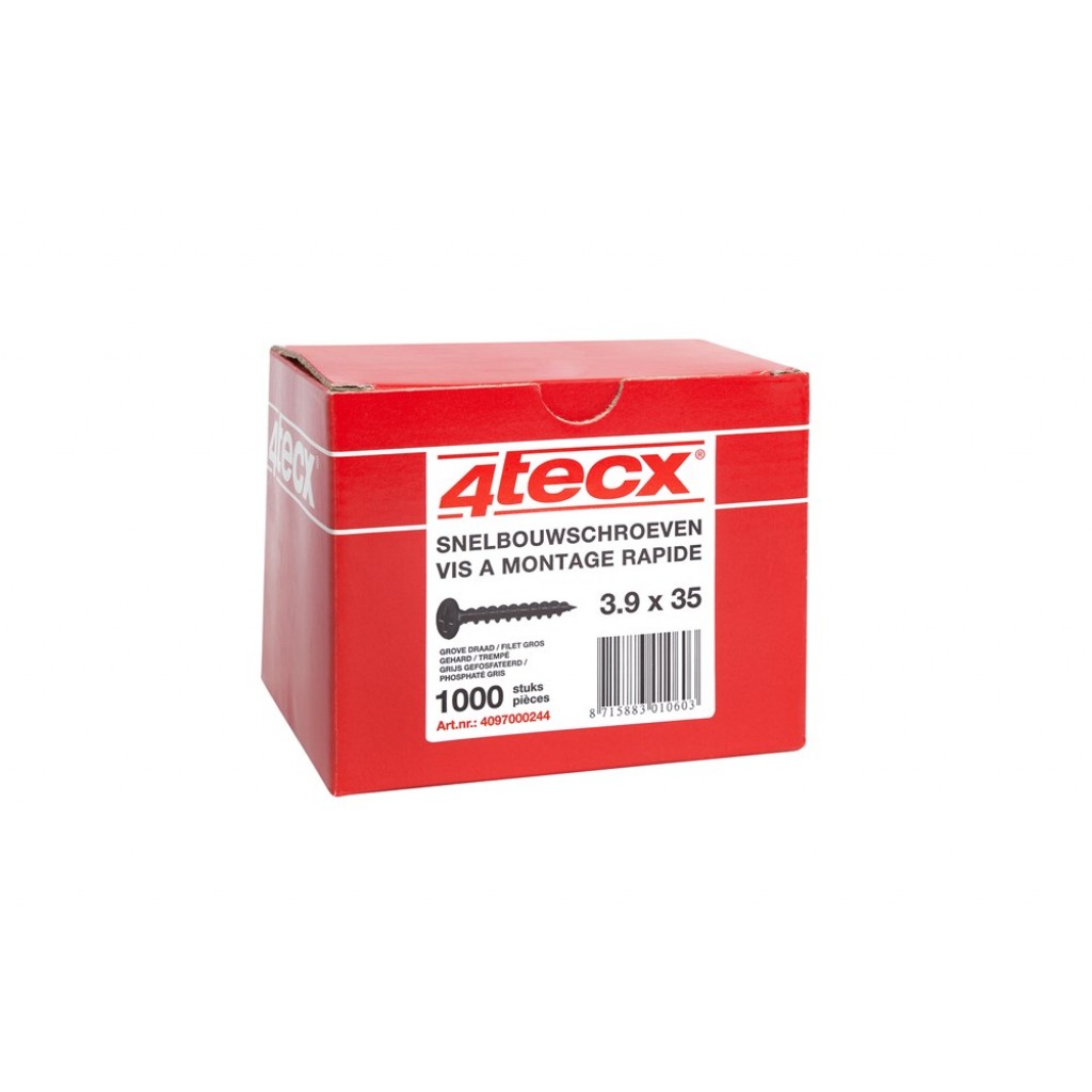 SNELBOUWSCHROEF ZWART GROVE DRAAD 3.9X55 4 TECX